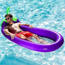 PVC large inflatable eggplant with net floating bed, purple inflatable eggplant recliner