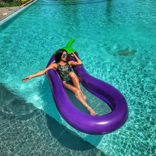 PVC large inflatable eggplant with net floating bed, purple inflatable eggplant recliner